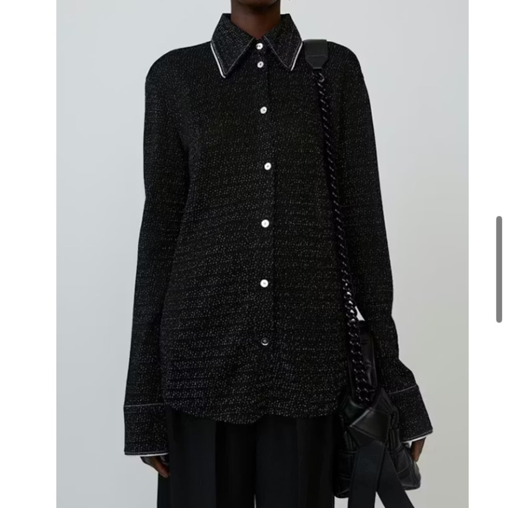 ACNE STUDIOS Gold Black Lurex Long Sleeve Button Down Blouse